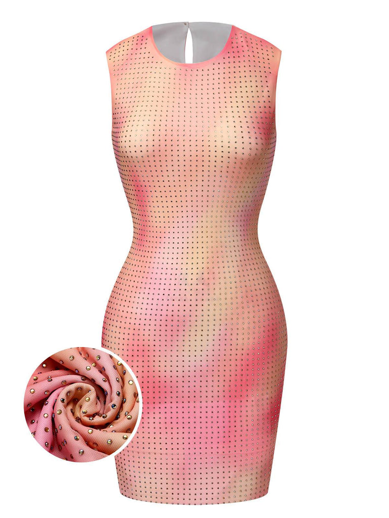 Orange 1970s Rhinestone Slim Fit Sleeveless Dress, vintage dress, retro fashion - perfect for women who love vintage and retro fashion