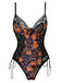 Orange 1970s Skull Lace Spaghetti Strap Bodysuit - vintage fashion, retro style