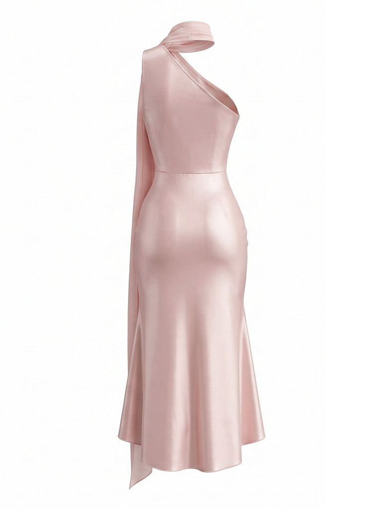 Orange Pink 1930s Halter Satin Belted Mermaid Dress, vintage dress, retro fashion - perfect for women who love vintage and retro fashion