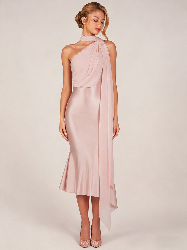 Orange Pink 1930s Halter Satin Belted Mermaid Dress, vintage dress, retro fashion - perfect for women who love vintage and retro fashion