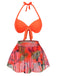 She's wearing Orange Red 1940s Tropical Plants Halter Swimsuit and the whole beach remembers the 1940s