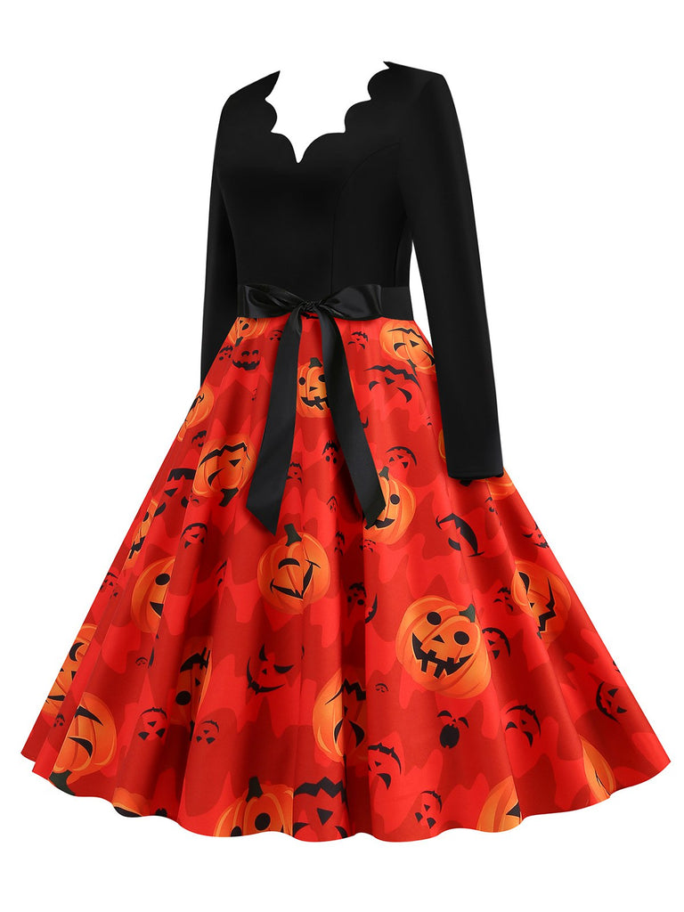 Orange Red 1950s Halloween Petal Neck Pumpkin Dress, vintage dress, retro fashion, rockabilly, pin-up fashion - perfect for women who love vintage and retro fashion