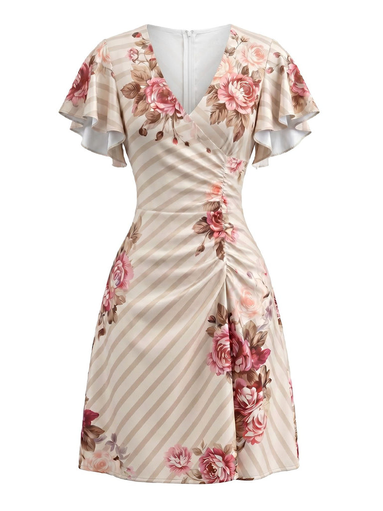 PAT 1960s Print Ruffle V-Neck Midi Dress, vintage dress, retro fashion - perfect for women who love vintage and retro fashion