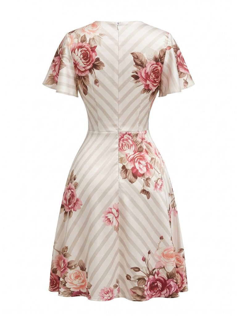 PAT 1960s Print Ruffle V-Neck Midi Dress, vintage dress, retro fashion - perfect for women who love vintage and retro fashion