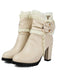 PU Leather Lace-Trimmed Chunky Heel Ankle Boots - vintage shoes, retro heels