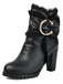 PU Leather Lace-Trimmed Chunky Heel Ankle Boots - vintage shoes, retro heels