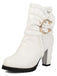 PU Leather Lace-Trimmed Chunky Heel Ankle Boots - vintage shoes, retro heels
