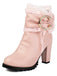 PU Leather Lace-Trimmed Chunky Heel Ankle Boots - vintage shoes, retro heels
