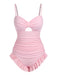 Pale Pink 1950s Solid Ruched Swimsuit, vintage swimsuit, pin-up swimwear - perfect for women who love vintage and retro fashion