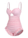 Pale Pink 1950s Solid Ruched Swimsuit, vintage swimsuit, pin-up swimwear - perfect for women who love vintage and retro fashion