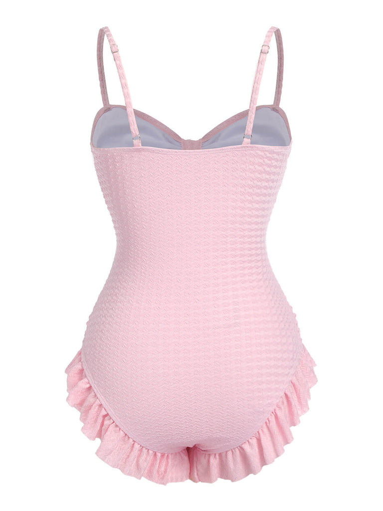 Pale Pink 1950s Solid Ruched Swimsuit, vintage swimsuit, pin-up swimwear - perfect for women who love vintage and retro fashion