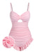 She's wearing Pale 1950s Solid Ruched Swimsuit and the whole beach remembers the 1950s
