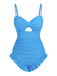 This Pale 1950s Solid Ruched Swimsuit carries 1950s vacation dreams in every stitch