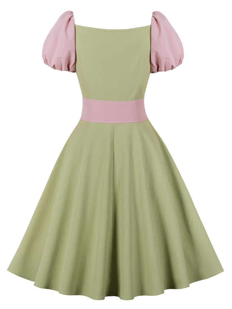 Pale Green 1950s Contrast Puff Sleeves Dress, vintage dress, retro fashion, rockabilly, pin-up fashion - perfect for women who love vintage and retro fashion