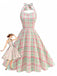 Pale Pink 1950s Plaid Halter Backless Dress - vintage dress, retro fashion, rockabilly