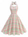 Pale Pink 1950s Plaid Halter Backless Dress - vintage dress, retro fashion, rockabilly