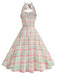 Pale Pink 1950s Plaid Halter Backless Dress - vintage dress, retro fashion, rockabilly