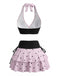 Pale Pink 1980s Polka Dot Halter Ruffle Skirt Bikini Set, vintage skirt, retro style - perfect for women who love vintage and retro fashion