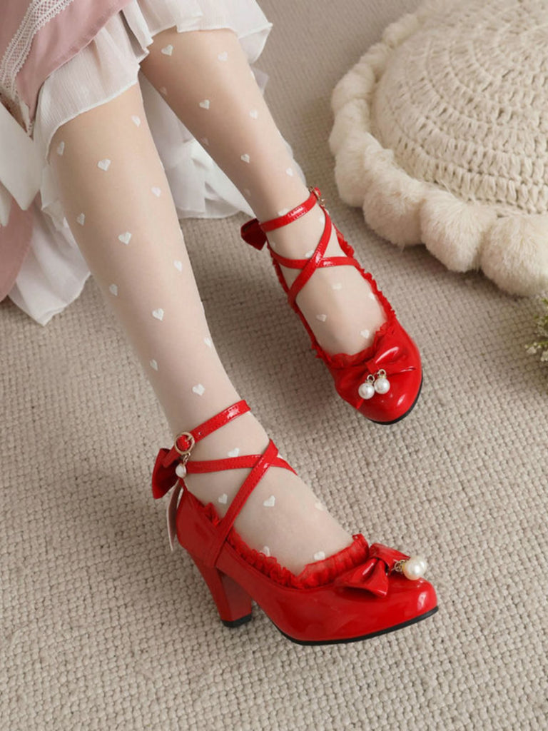 This Patent Leather Bow Lolita High Heels whispers vintage secrets to those who notice