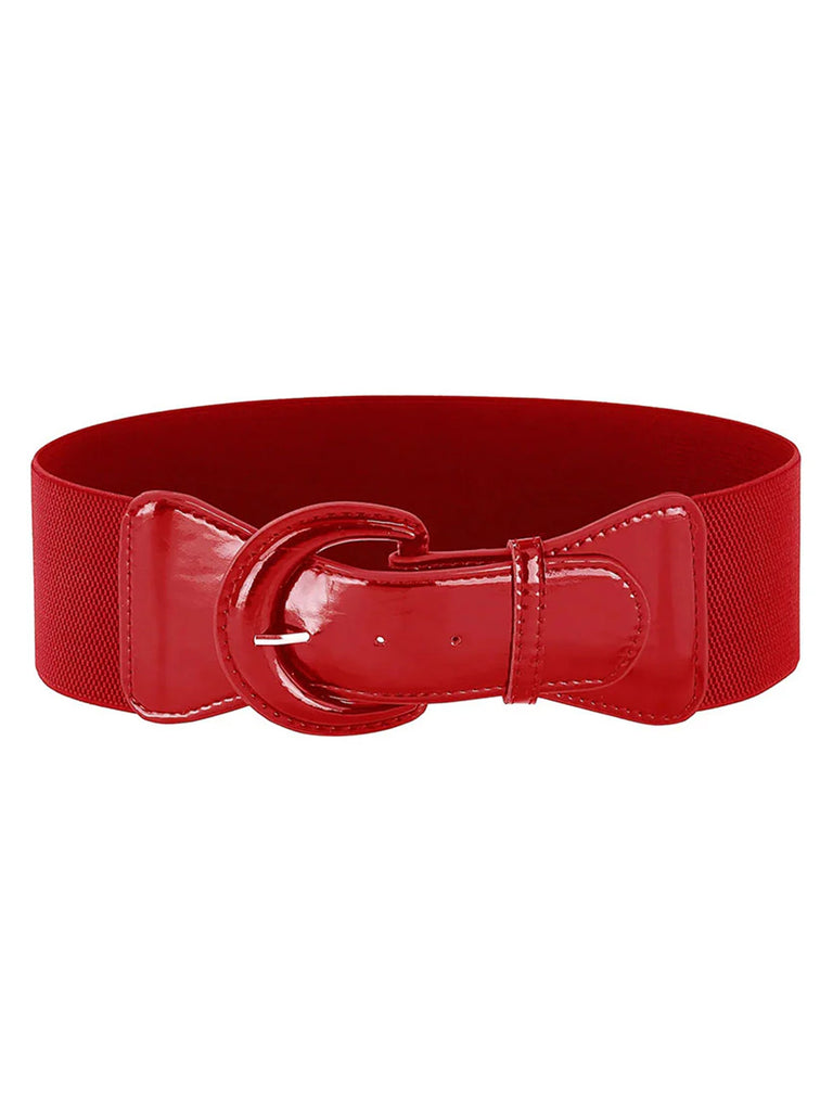 Patent Leather Elastic Buckle Vintage Belt - vintage fashion, retro style