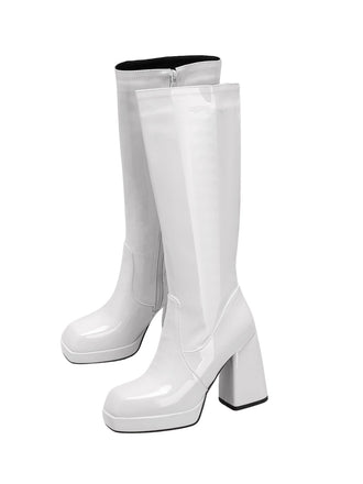 Patent Leather Round Toe Solid High Heel Boots, vintage fashion, retro style - perfect for women who love vintage and retro fashion
