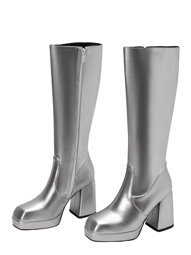 Patent Leather Round Toe Solid High Heel Boots — vintage style that transcends decades