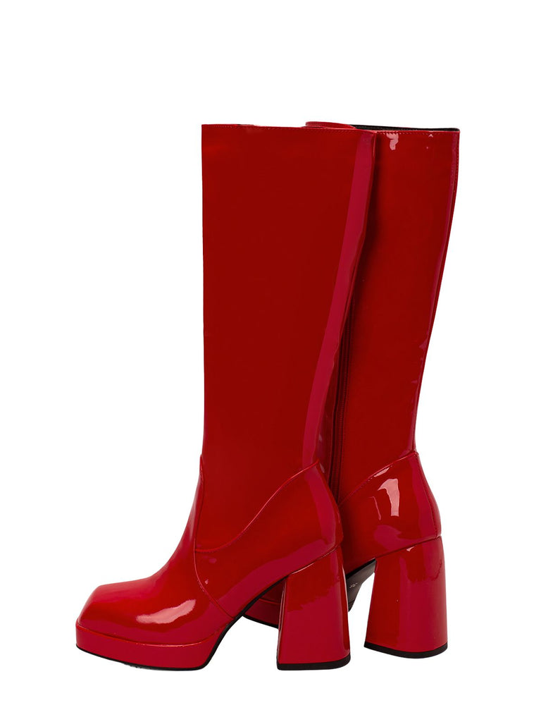 Patent Leather Round Toe Solid High Heel Boots, vintage fashion, retro style - perfect for women who love vintage and retro fashion