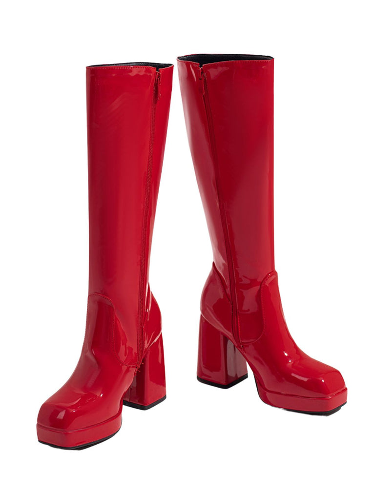 Patent Leather Round Toe Solid High Heel Boots — vintage vintage charm for her modern wardrobe