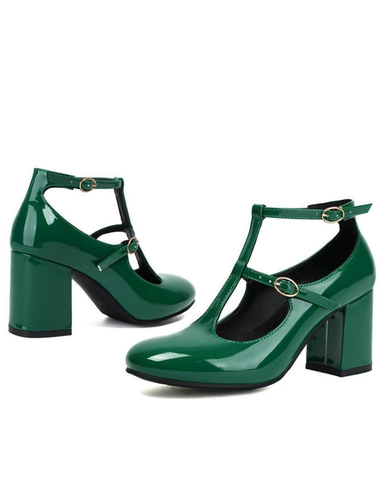 Patent T-Strap High Heel Pumps - vintage shoes, retro heels