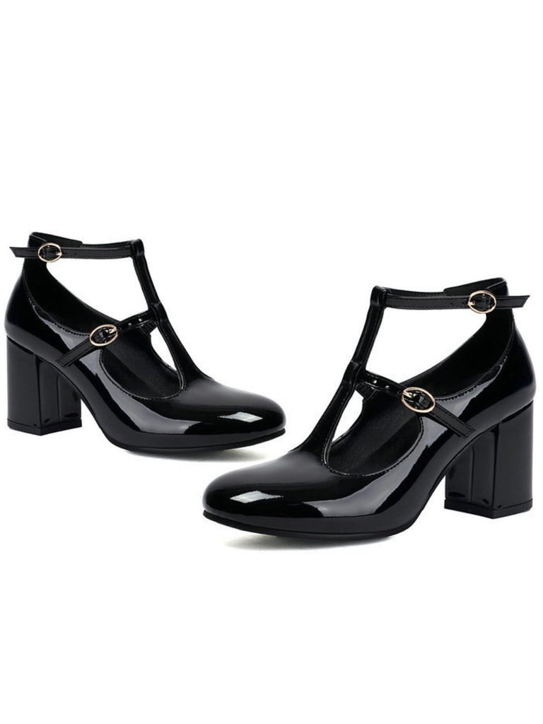 Patent T-Strap High Heel Pumps - vintage shoes, retro heels