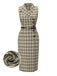 Pea Green 1960s Lapel Buttoned Tartan Dress - vintage dress, retro fashion