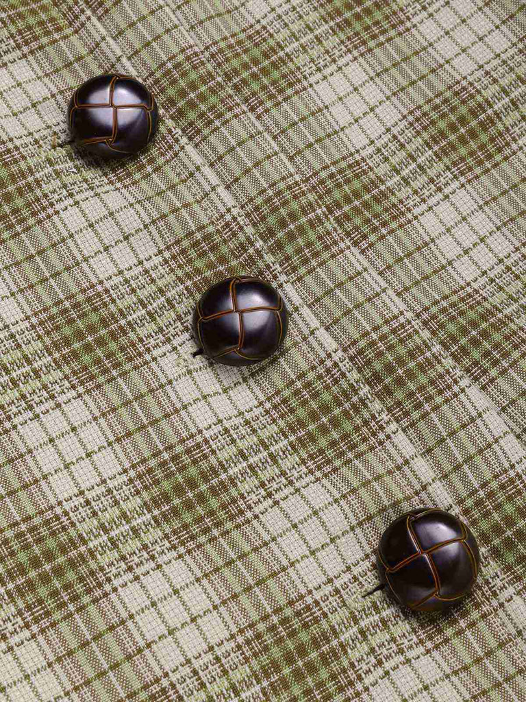 Pea Green 1960s Lapel Buttoned Tartan Dress - vintage dress, retro fashion