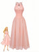 Peach 1940s Halter Cutout Button-Front Maxi Dress - vintage dress, retro fashion, elegant style for vintage lovers