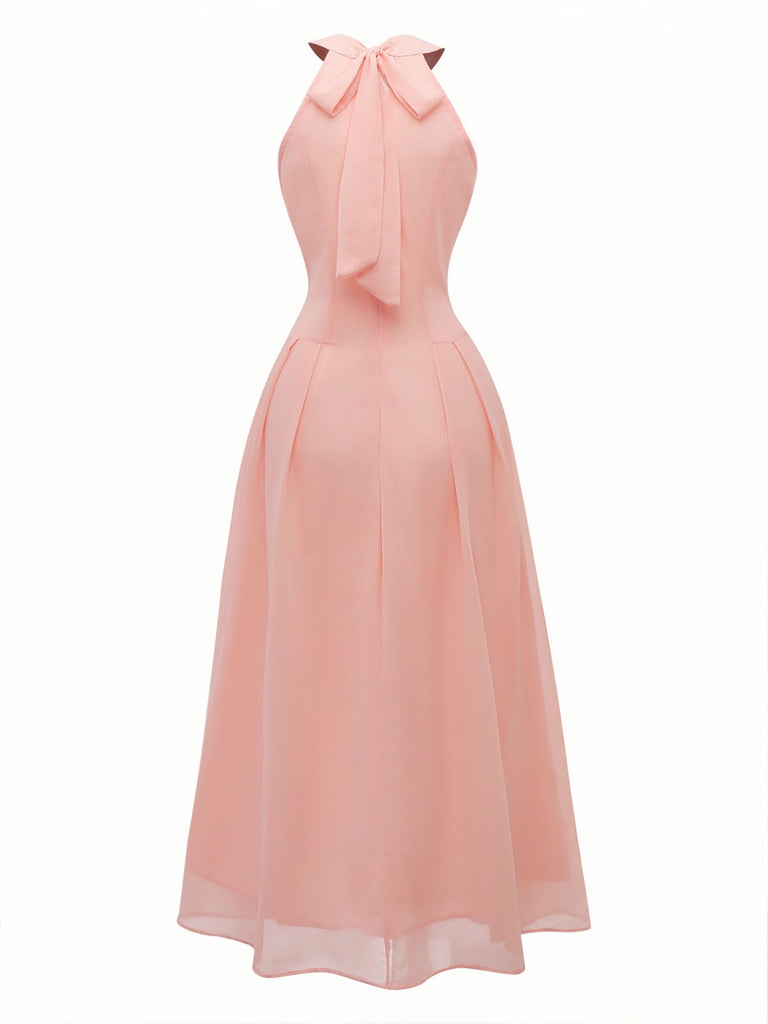 Peach 1940s Halter Cutout Button-Front Maxi Dress | vintage dress, retro fashion, elegant style - perfect for retro fashion enthusiasts