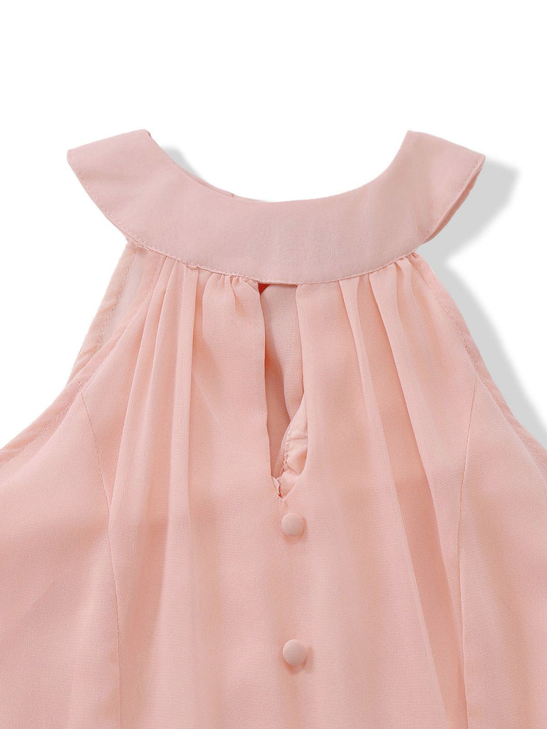 Peach 1940s Halter Cutout Button-Front Maxi Dress - vintage dress, retro fashion, elegant style for vintage lovers