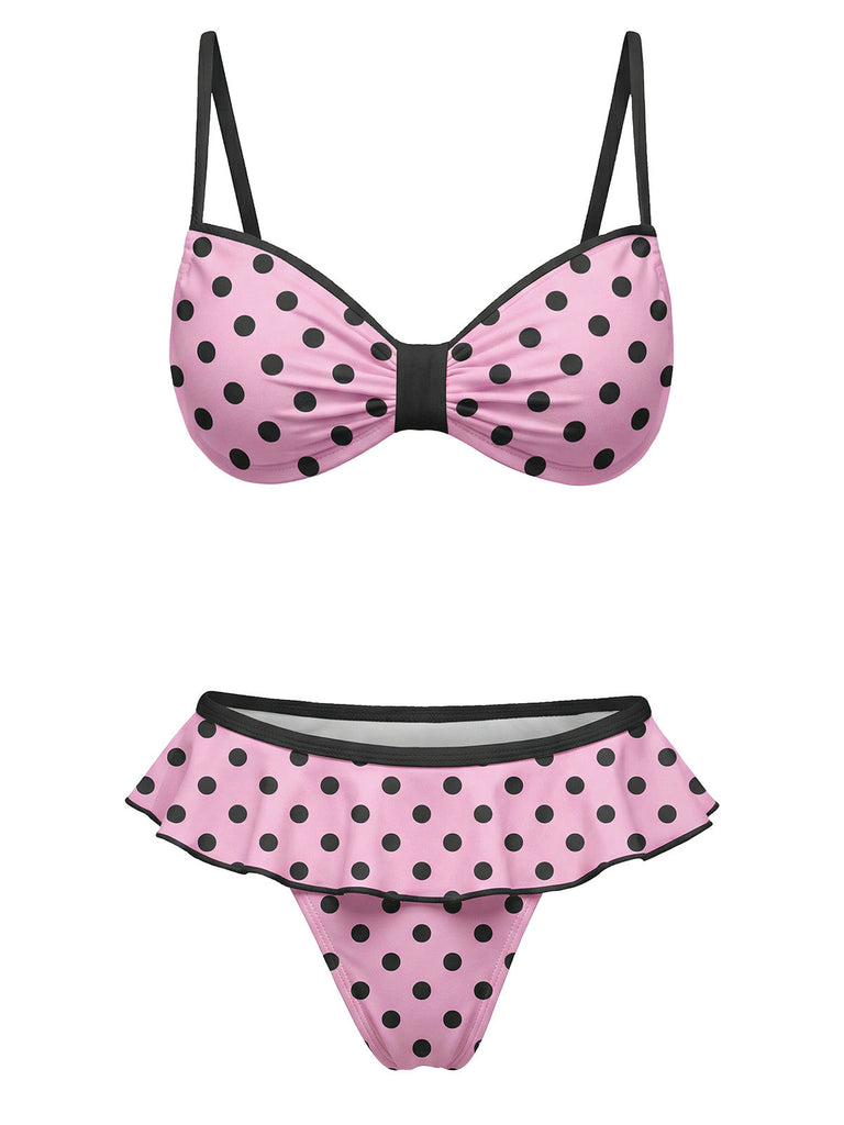 Peach-Pink-1940s-Polka-Dot-Swimsuit, vintage, retro, swimwear