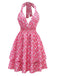 Peach Pink 1960s Smocked Floral Halter Dress - vintage dress, retro fashion