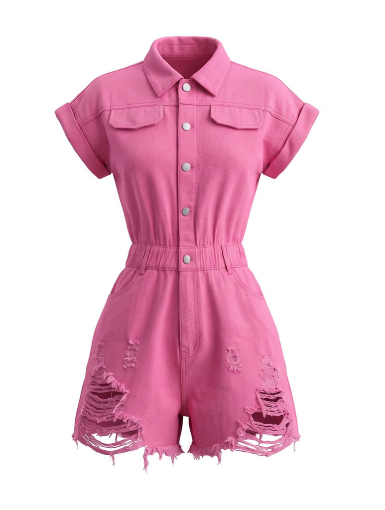 Peach Pink 1980s Denim Jumpsuit 2