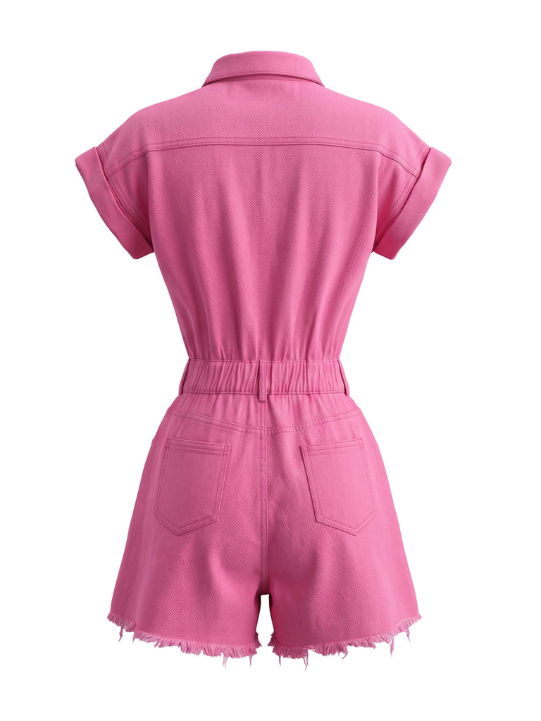 Peach Pink 1980s Denim Jumpsuit 3