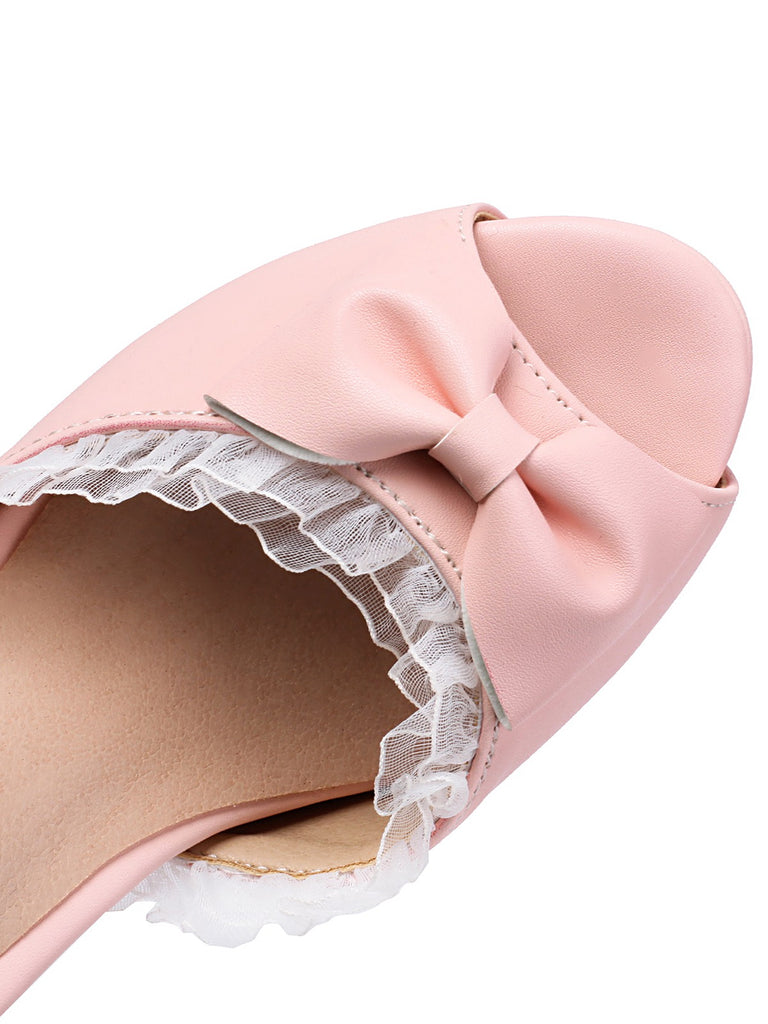 Bow Lace Peep Toe High Heels Sandals — vintage style that transcends decades