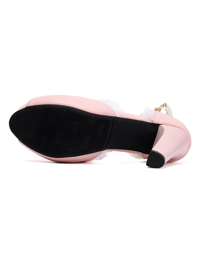 She finds her vintage story in this Bow Lace Peep Toe High Heels Sandals