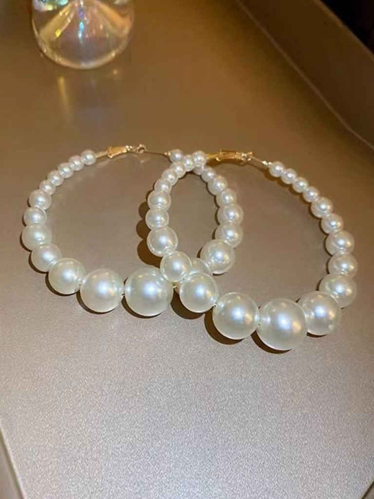 Pearl Large Hoop Vintage Earrings: 1950s detail work for the woman who notices