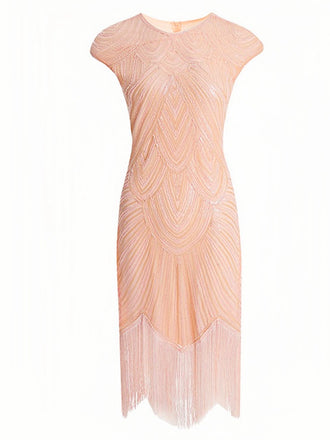 Pink 1920s Tassel Cap Sleeves Sequined Dress, vintage dress, retro fashion, Gatsby party, flapper style - perfect for women who love vintage and retro fashion