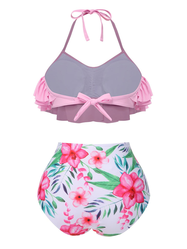 1930s Floral Ruffle Halter Swimsuit | 1930s | vintage swimsuit, retro beachwear