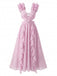 Pink 1930s Floral Ruffled Chiffon V-Neck Cutout Dress: beautiful vintage dress, retro fashion, elegant style with timeless appeal
