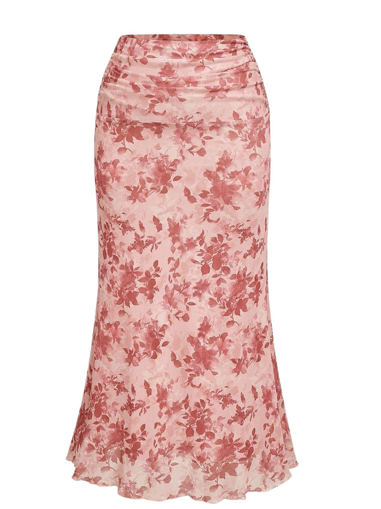 Pink 1930s Floral Square Neck Bell Sleeve 2PCS, vintage fashion, retro style - perfect for women who love vintage and retro fashion
