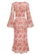 Pink 1930s Floral Square Neck Bell Sleeve 2PCS, vintage fashion, retro style - perfect for women who love vintage and retro fashion