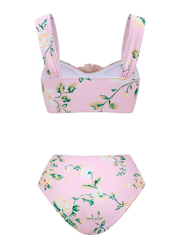 Pink 1930s Handmade 3D Flower Pleated Swimsuit: 1930s Riviera elegance, reimagined for her