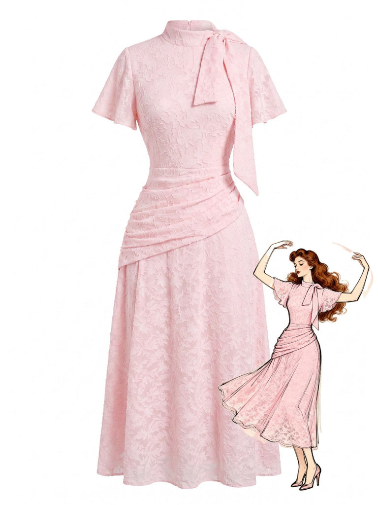 Pink 1940s Floral Lace Bow Dress 2
