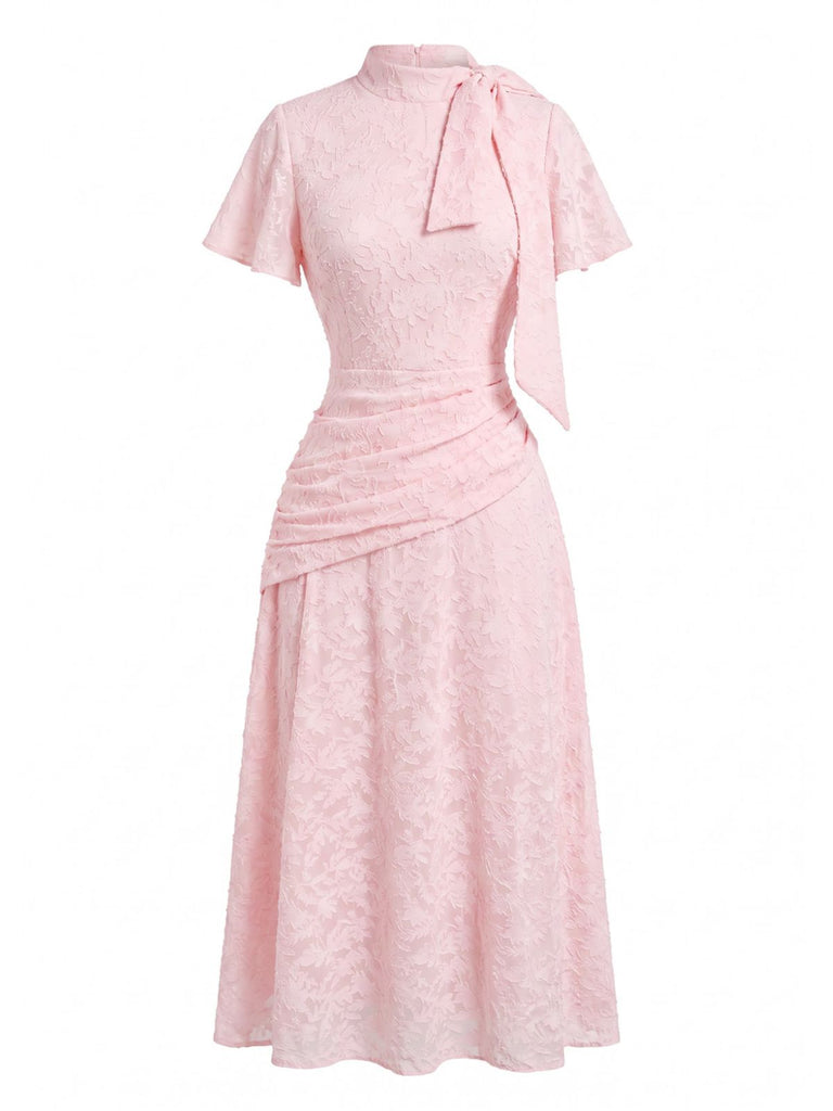 Pink 1940s Floral Lace Bow Dress 3
